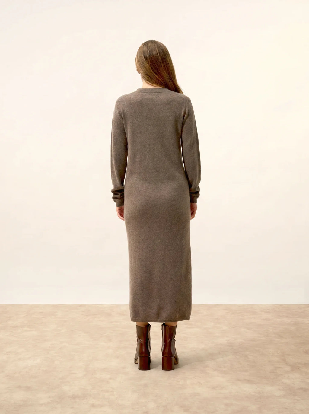 LINA kleid rundhalsausschnitt taupe meliert
