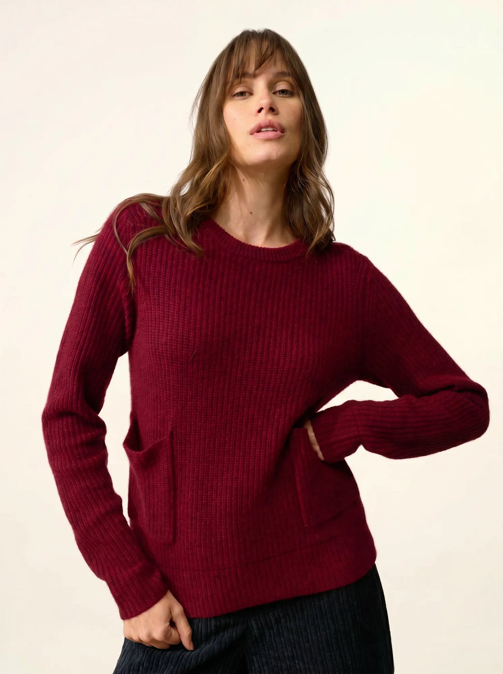 INAYA pullover rundhalsausschnitt 4-fädig cranberry meliert