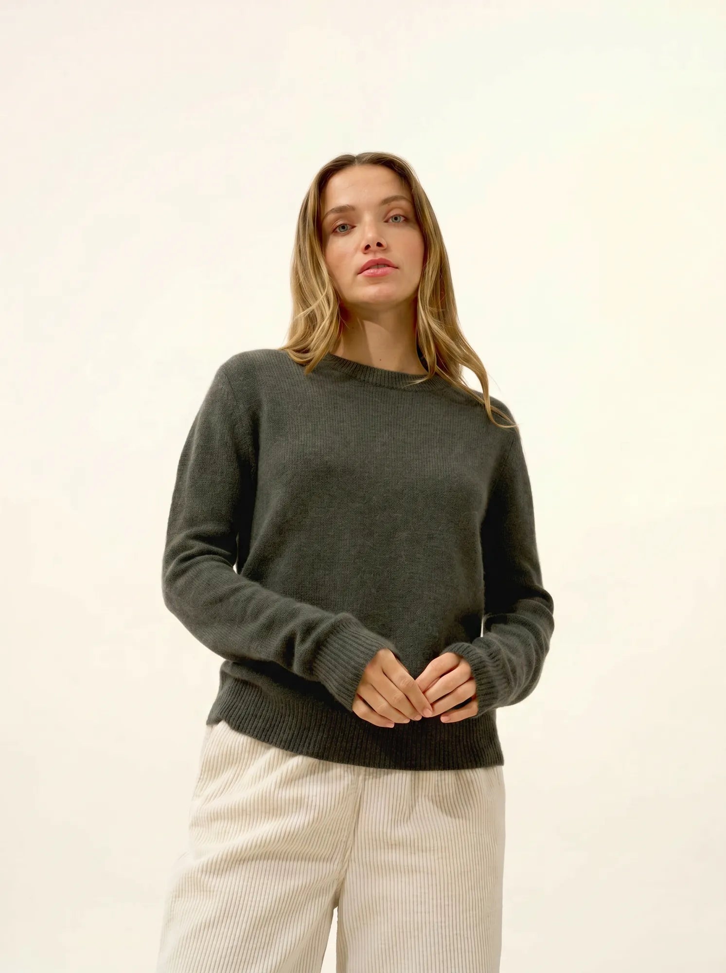 LEXINI pullover rundhalsausschnitt 4-fädig khaki meliert