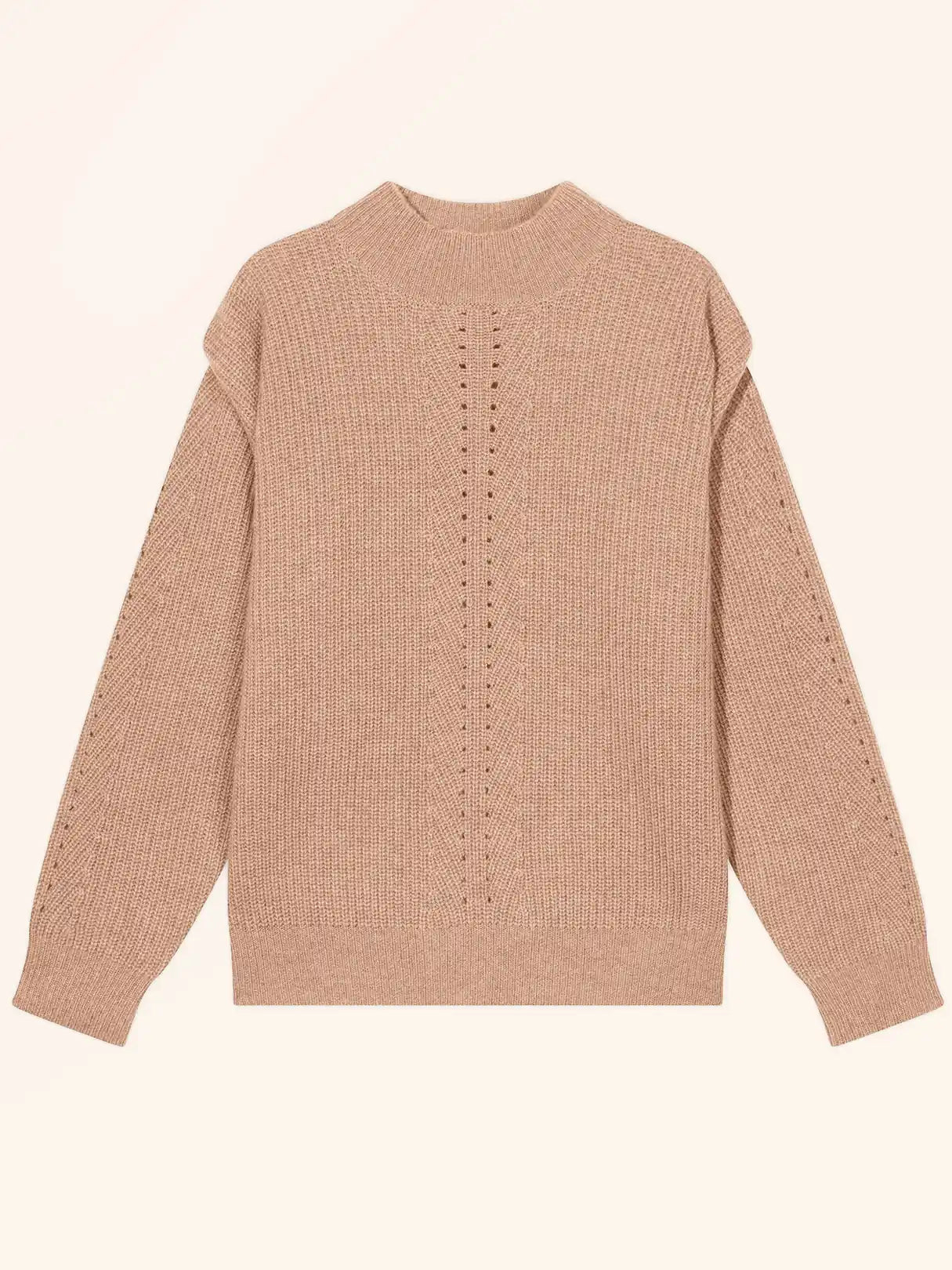 IQUITOS pullover stehkragen plis épaules 4-fädig camel meliert