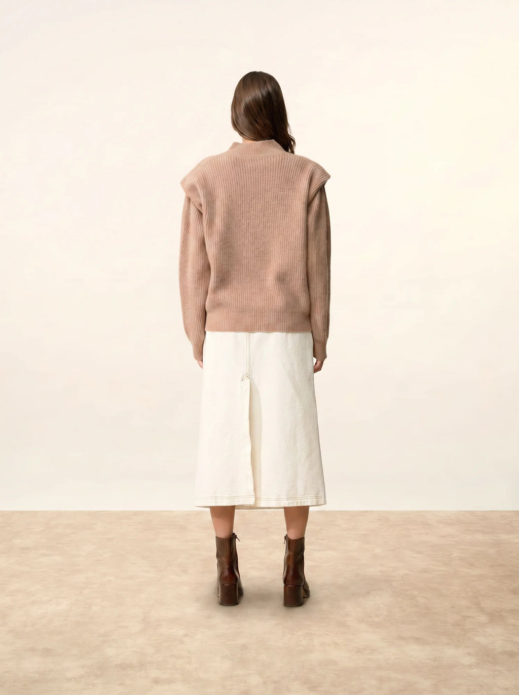 IQUITOS pullover stehkragen plis épaules 4-fädig camel meliert