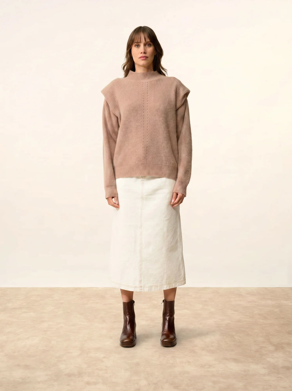 IQUITOS pullover stehkragen plis épaules 4-fädig camel meliert