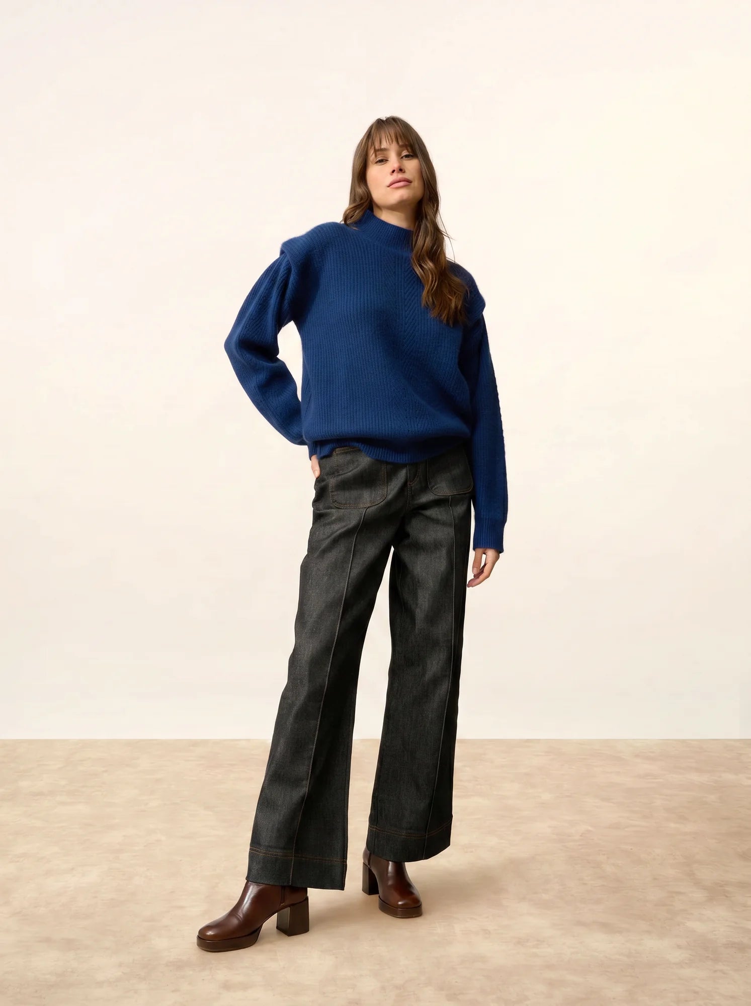 IQUITOS pullover stehkragen plis épaules 4-fädig minuit