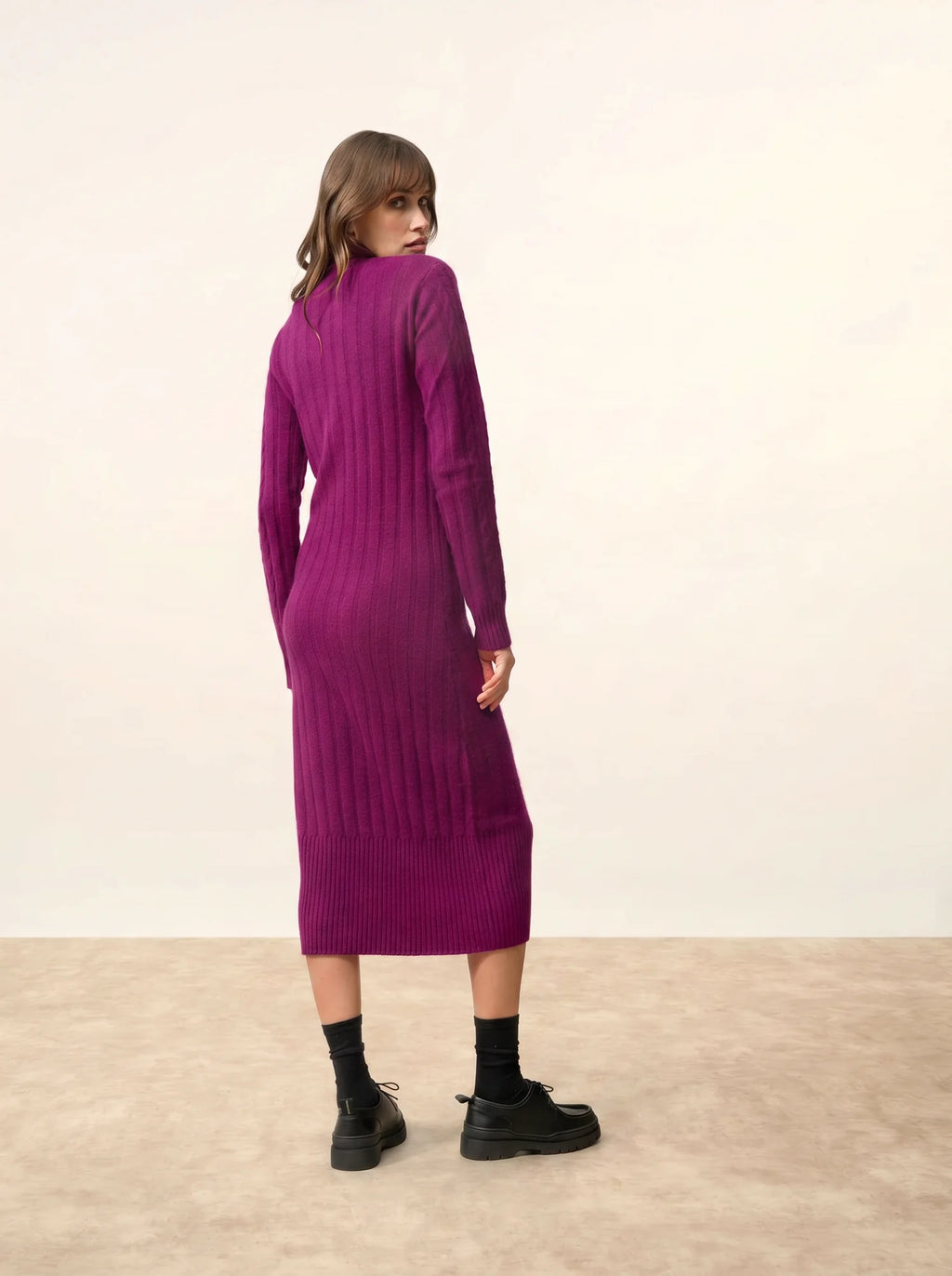 DOLKAR kleid rollkragen 4-fädig pflaume