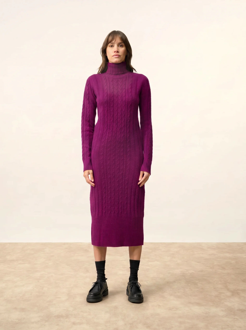DOLKAR kleid rollkragen 4-fädig pflaume