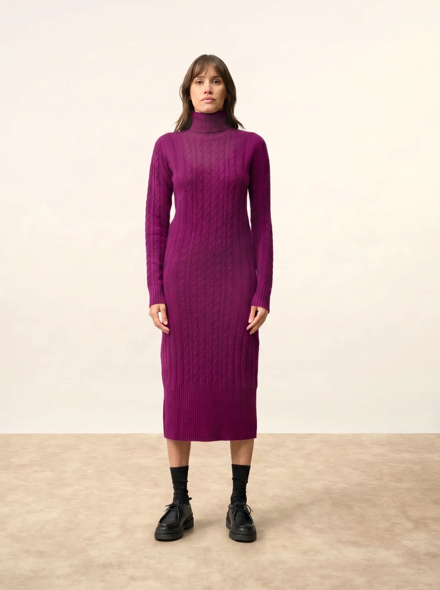 DOLKAR kleid rollkragen 4-fädig pflaume