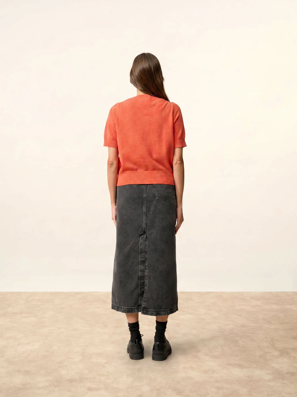 SAMUEL strickjacke rundhalsausschnitt kurzarm orange meliert