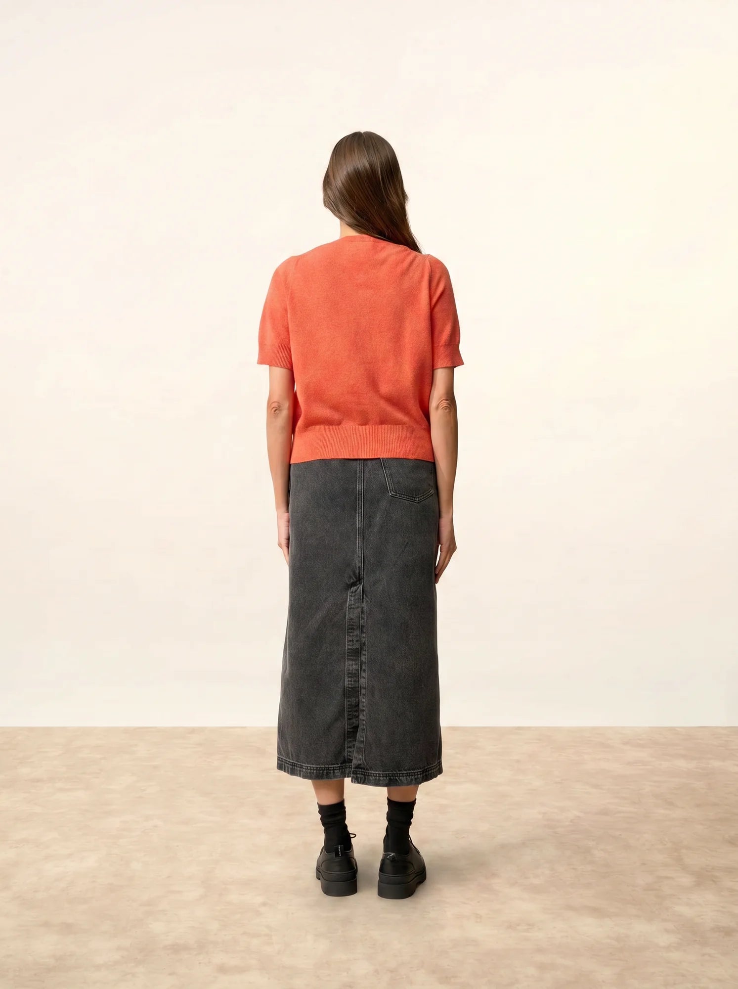 SAMUEL strickjacke rundhalsausschnitt kurzarm orange meliert