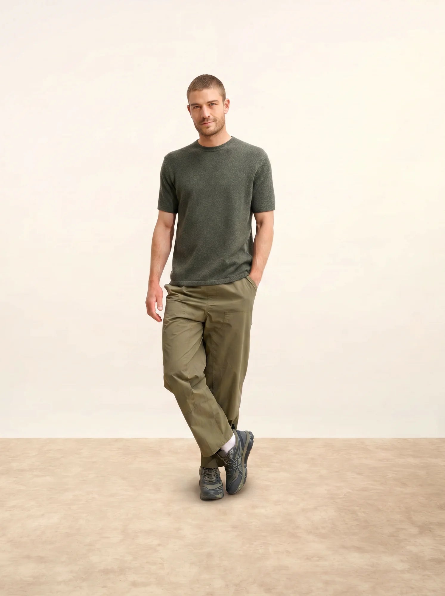 REBEKA t-shirt col rond 4 fils kaki chiné