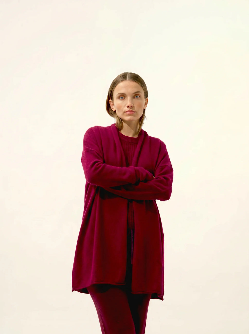 MADDIE jacke lang offen schalkragen bordeaux