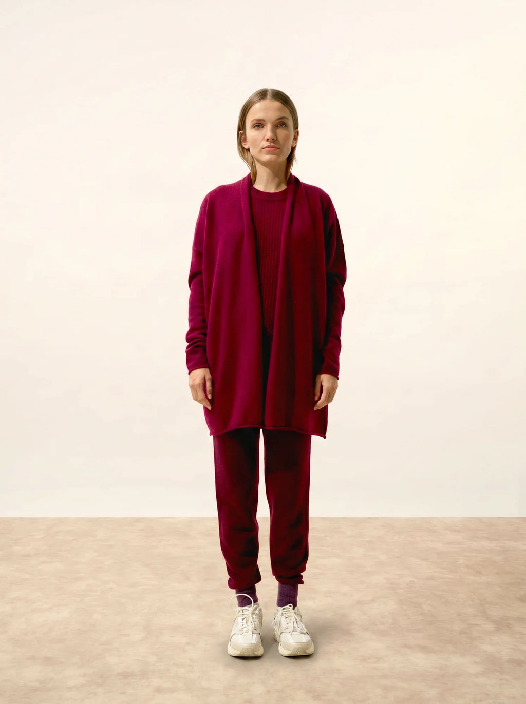 MADDIE jacke lang offen schalkragen bordeaux