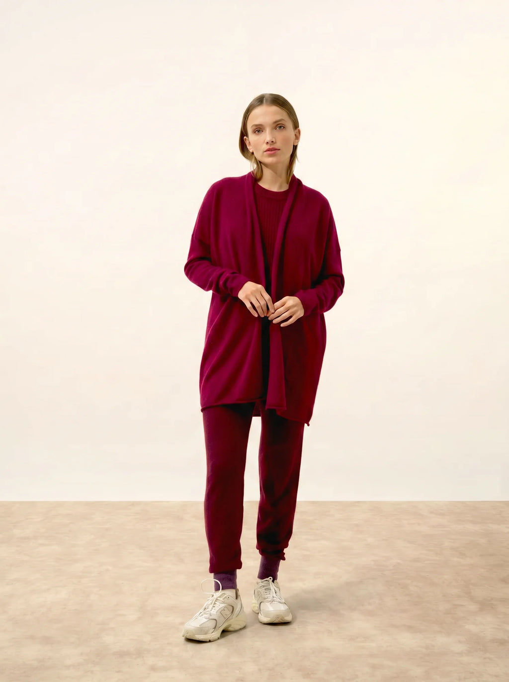 MADDIE jacke lang offen schalkragen bordeaux