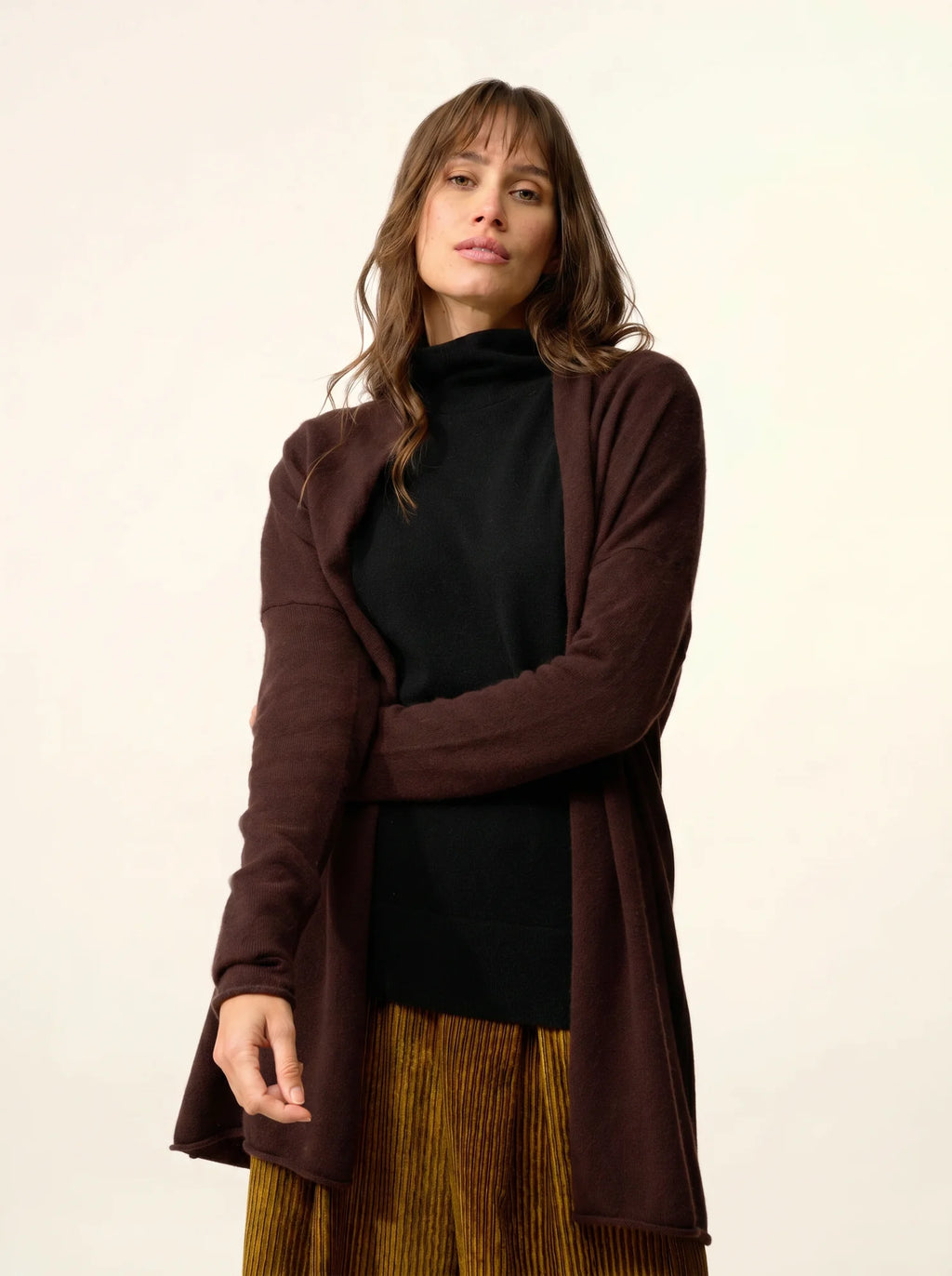 MADDIE jacke lang offen schalkragen choco