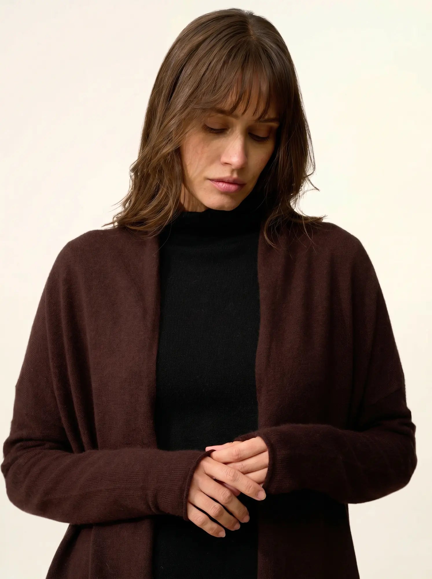 MADDIE jacke lang offen schalkragen choco