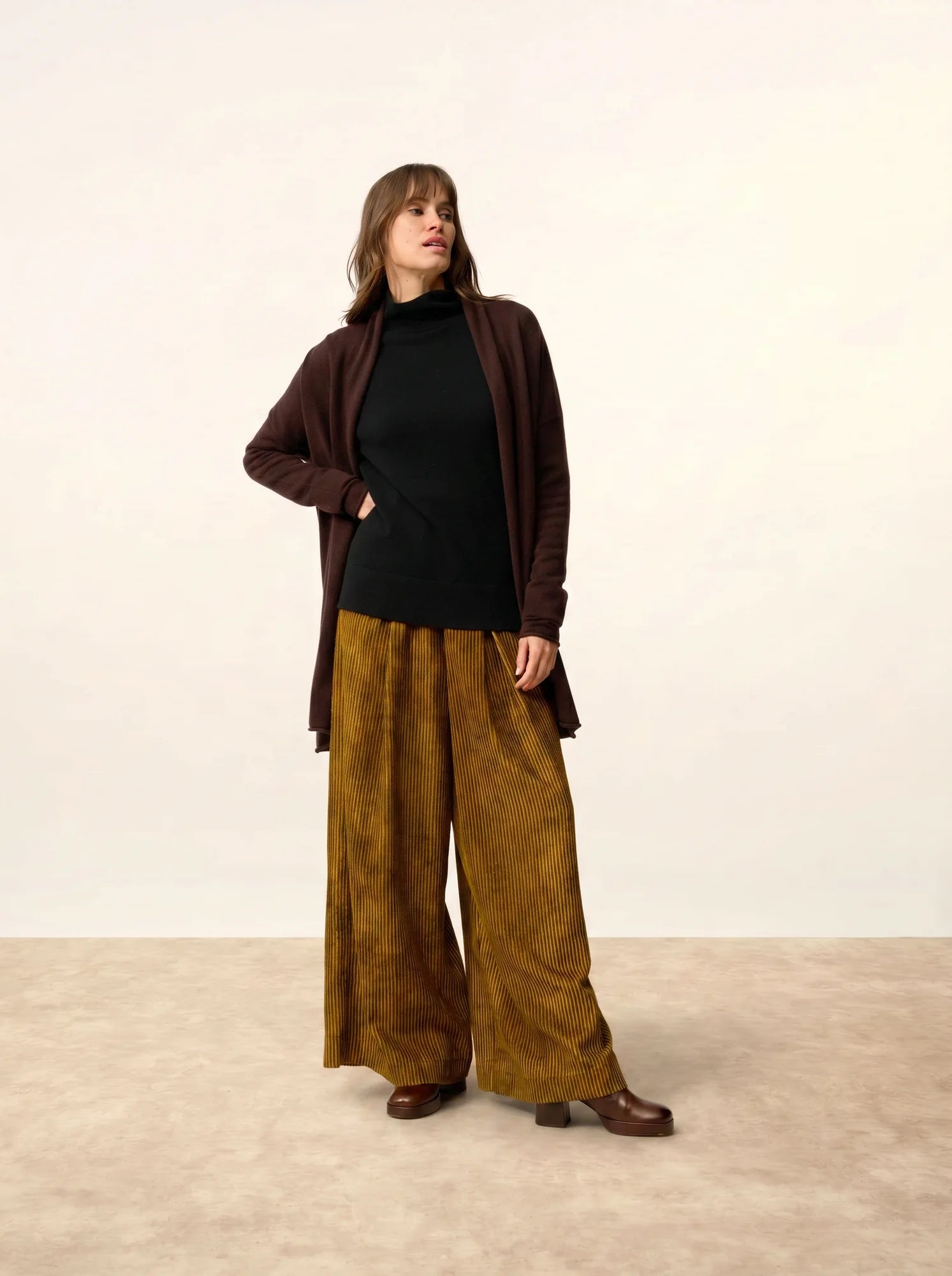 MADDIE jacke lang offen schalkragen choco