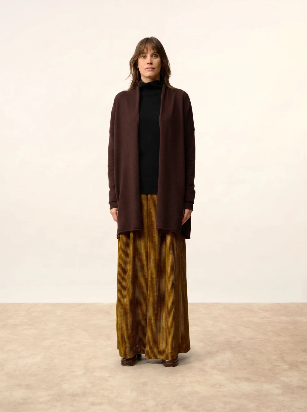 MADDIE jacke lang offen schalkragen choco