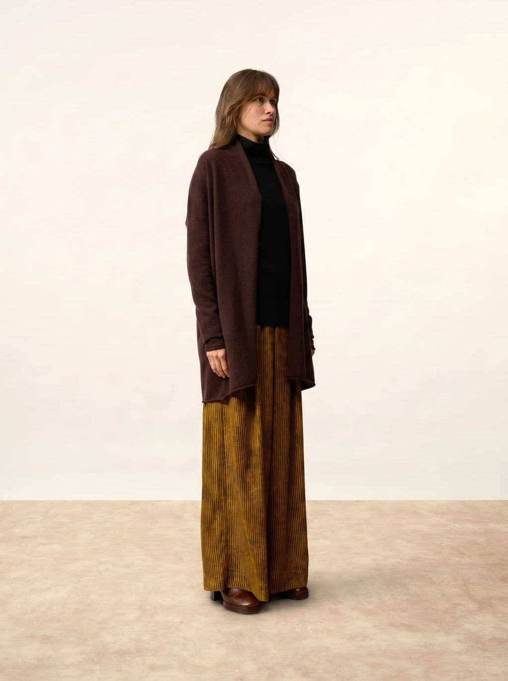 MADDIE jacke lang offen schalkragen choco