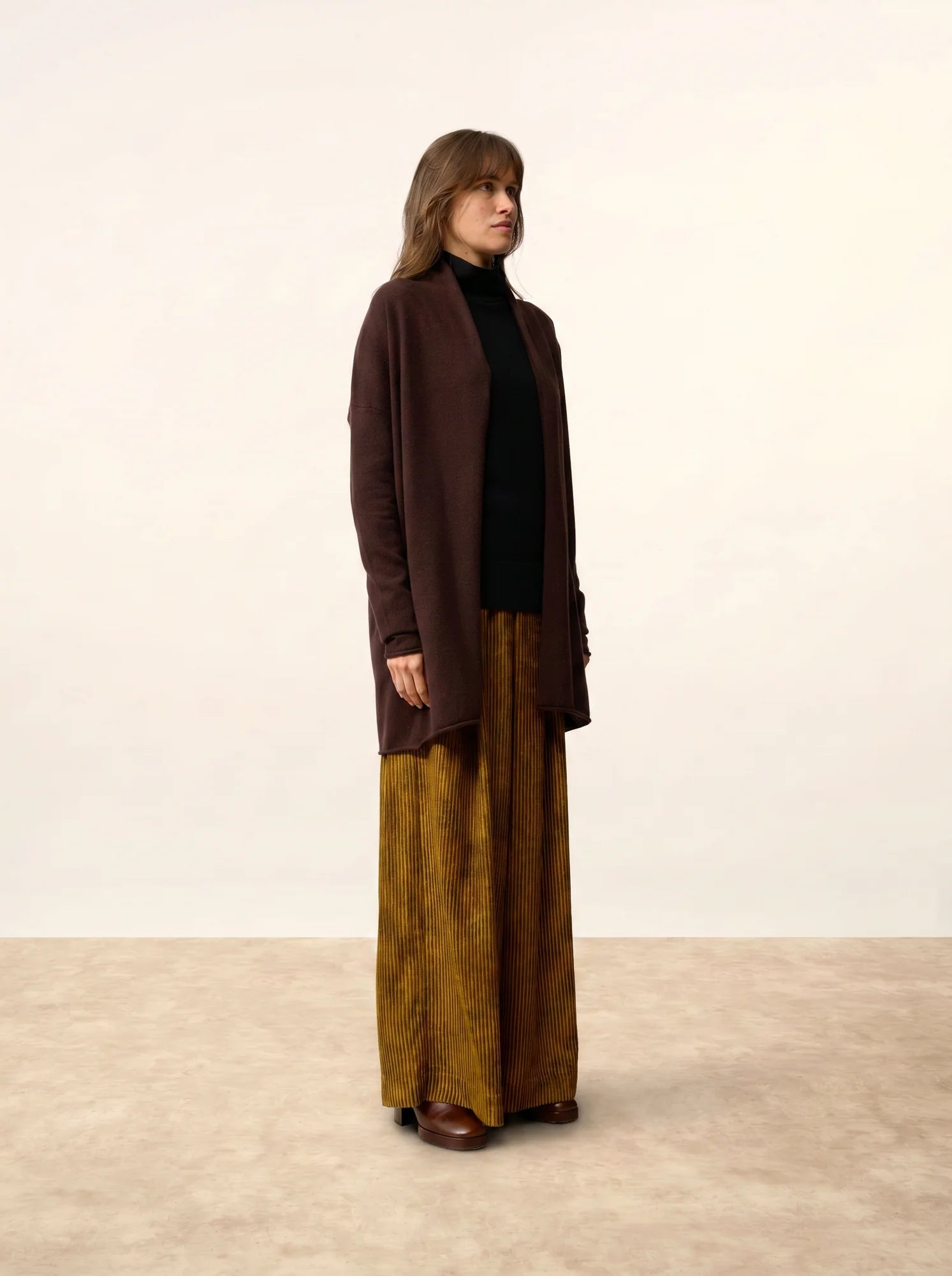 MADDIE jacke lang offen schalkragen choco