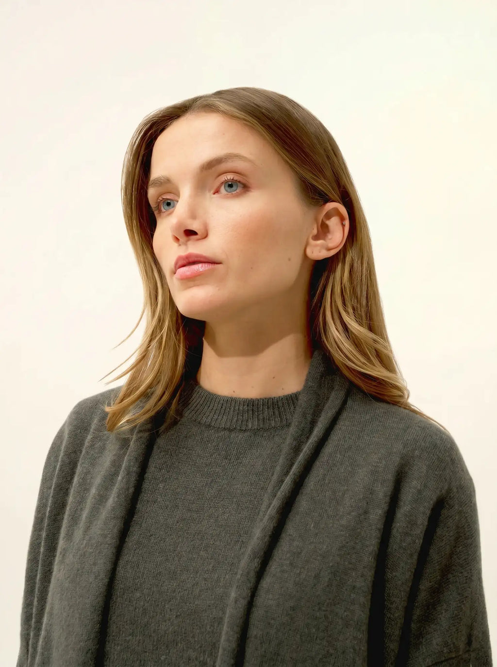 MADDIE jacke lang offen schalkragen khaki meliert