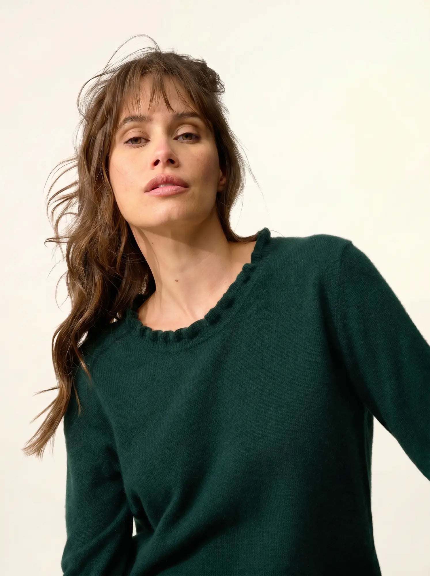 CHARLIE pullover stehkragen volant tropfen hinten zypresse