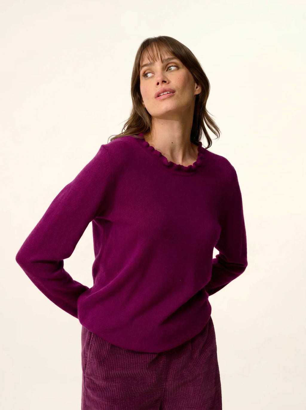 CHARLIE pullover stehkragen volant tropfen hinten pflaume