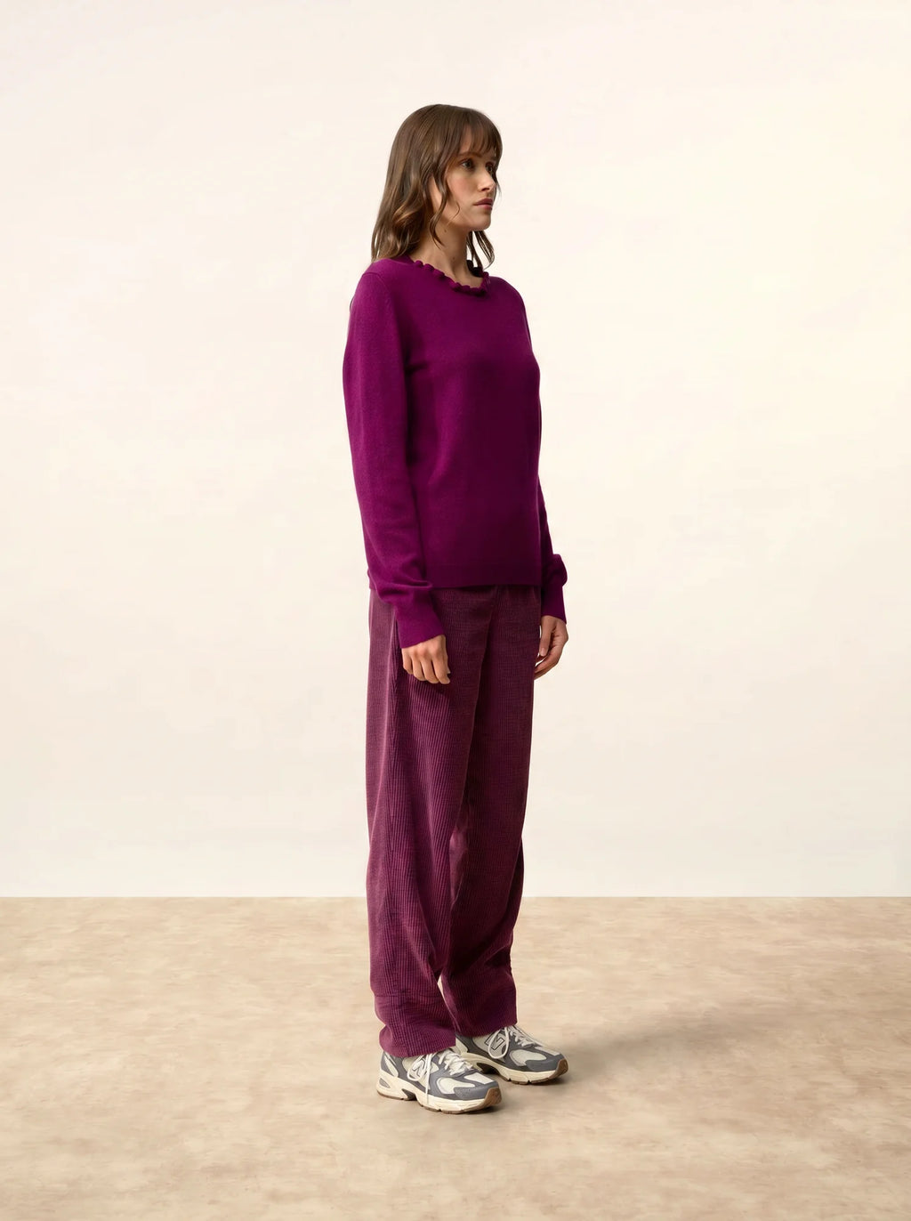 CHARLIE pullover stehkragen volant tropfen hinten pflaume