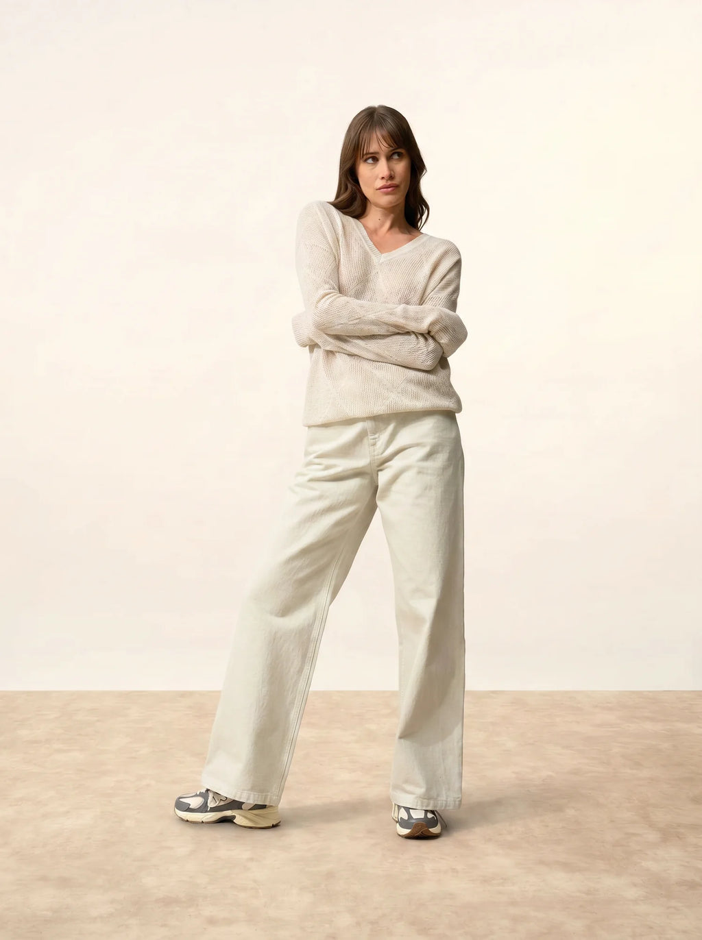 CAPUCINE pullover v-ausschnitt perlgrau meliert
