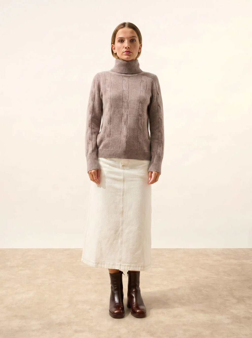 ESTELLE pullover rollkragen 4-fädig caribou meliert