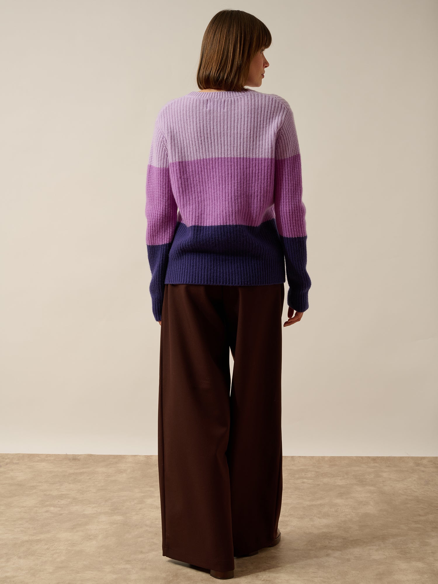 ILYANA pull col rond 6 fils tri-color mauve/parme/purple