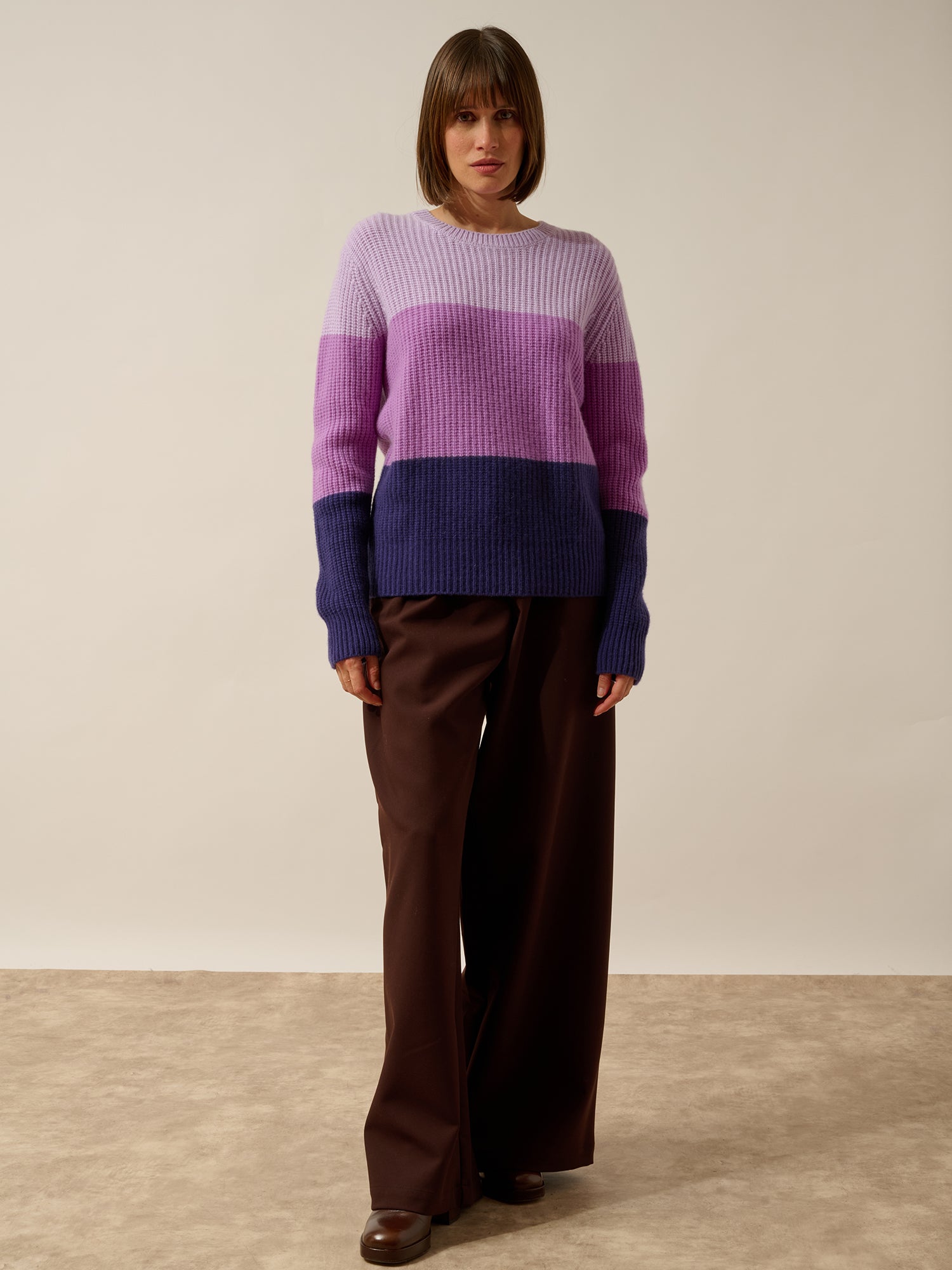 ILYANA pull col rond 6 fils tri-color mauve/parme/purple