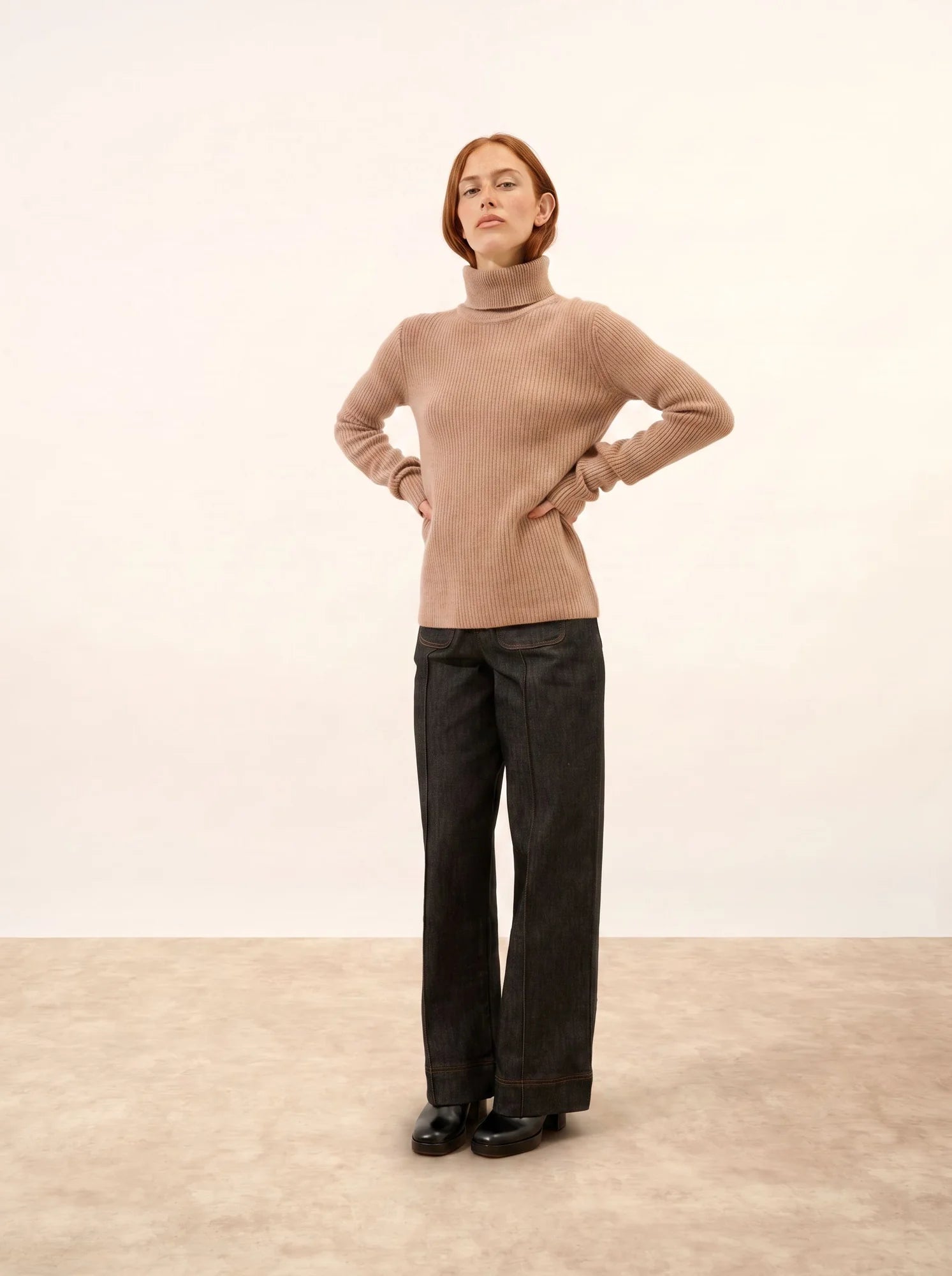 ISOLDE pullover rollkragen 4-fädig camel meliert