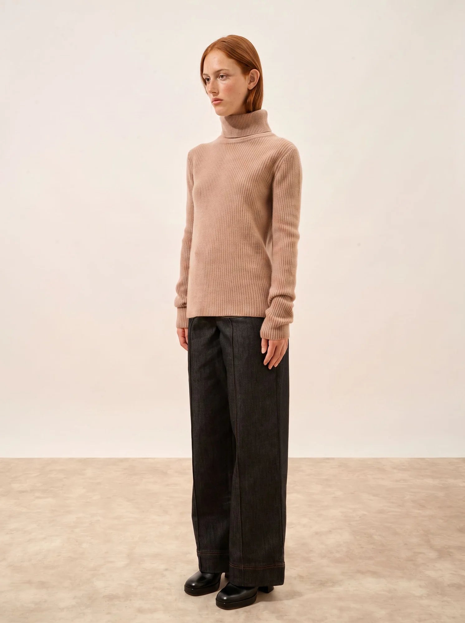 ISOLDE pullover rollkragen 4-fädig camel meliert