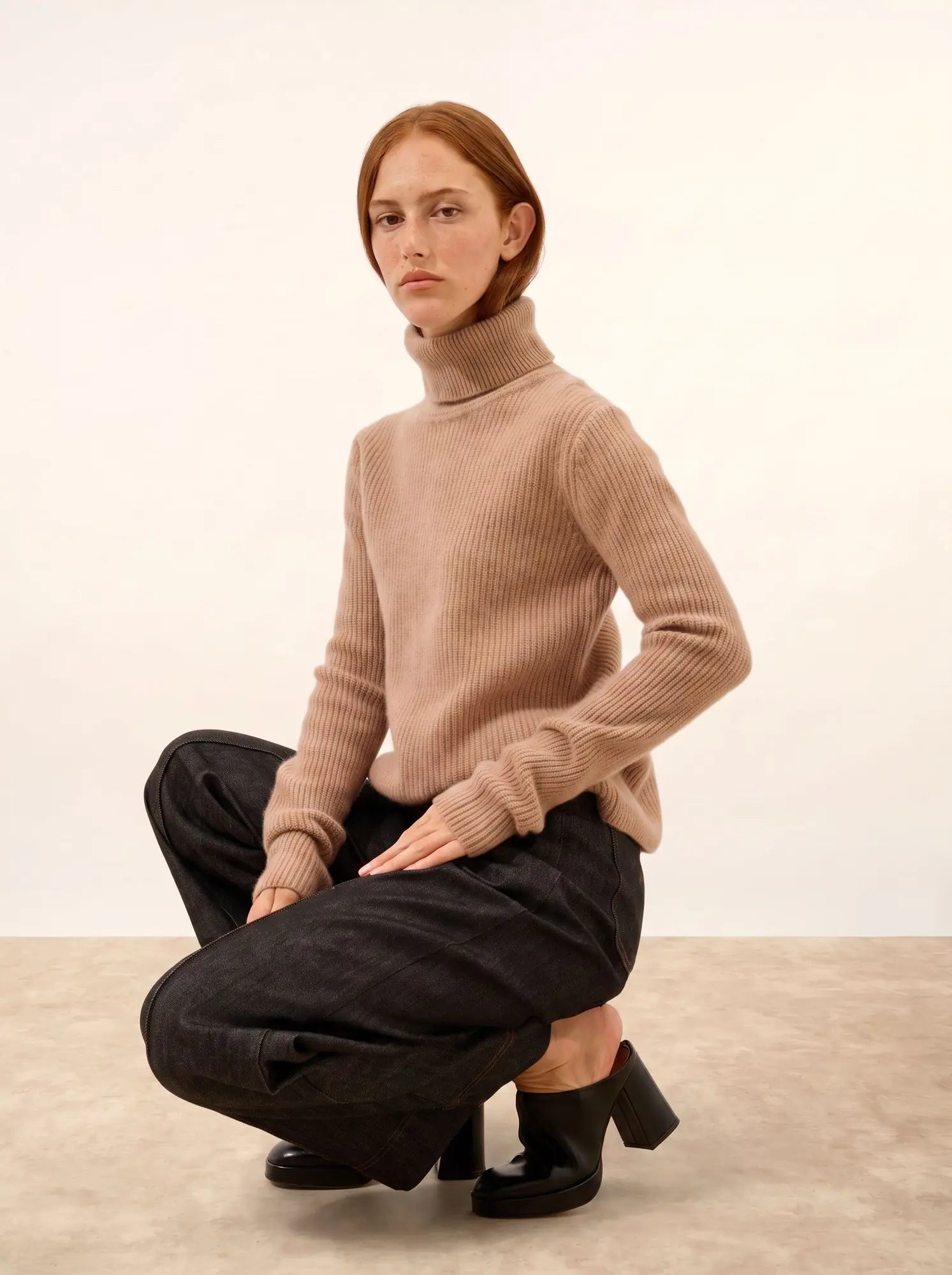 ISOLDE pullover rollkragen 4-fädig camel meliert