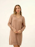 MILEYA kleid v-ausschnitt camel meliert