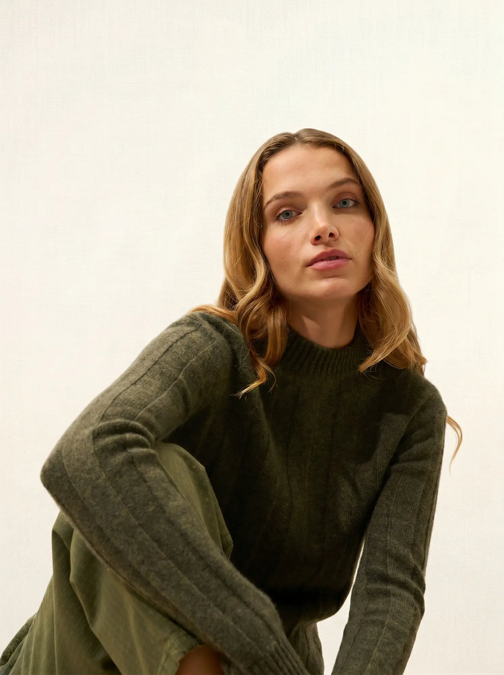 CALINDRA pullover rundhalsausschnitt 4-fädig army meliert