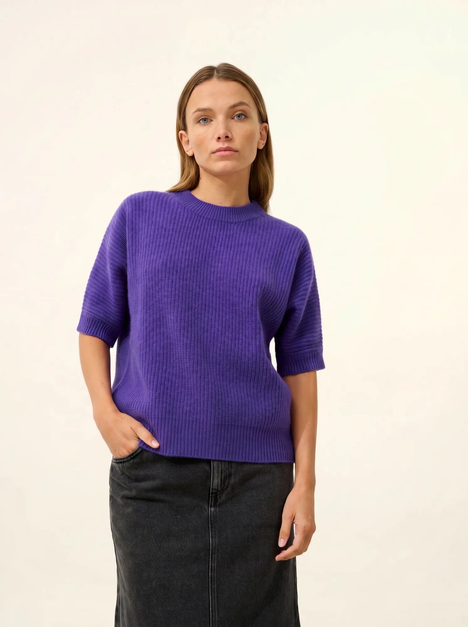 ÉRINA t-shirt u-boot-ausschnitt chauve souris 4-fädig améthyste