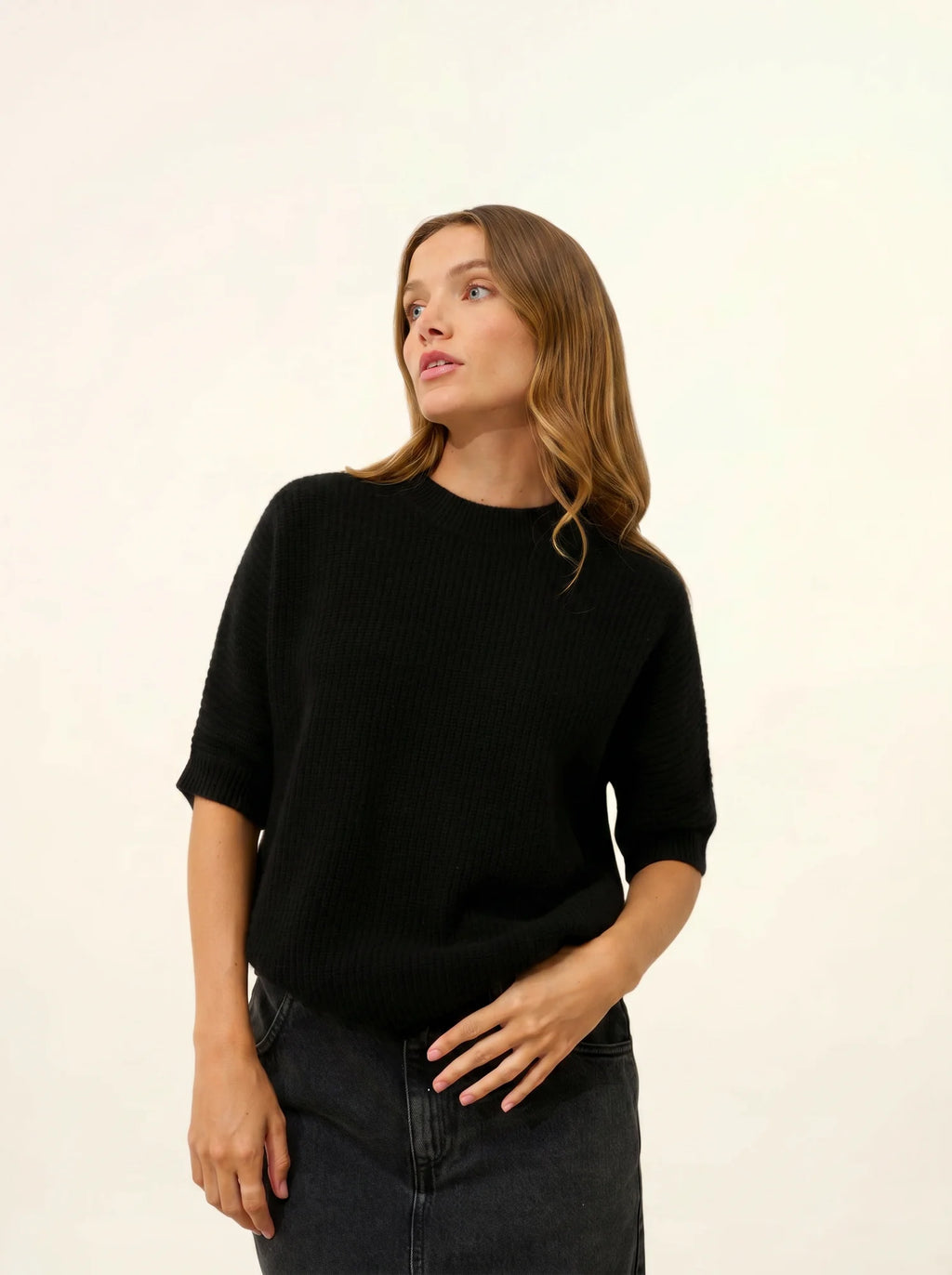 ÉRINA t-shirt u-boot-ausschnitt chauve souris 4-fädig schwarz