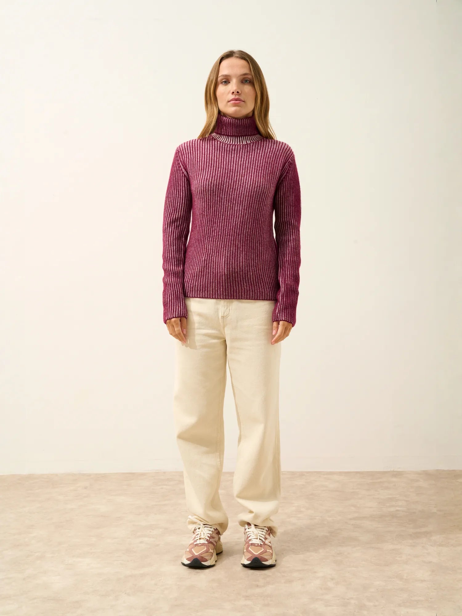 SOMNIA pullover rollkragen 4-fädig bordeaux und elfenbein