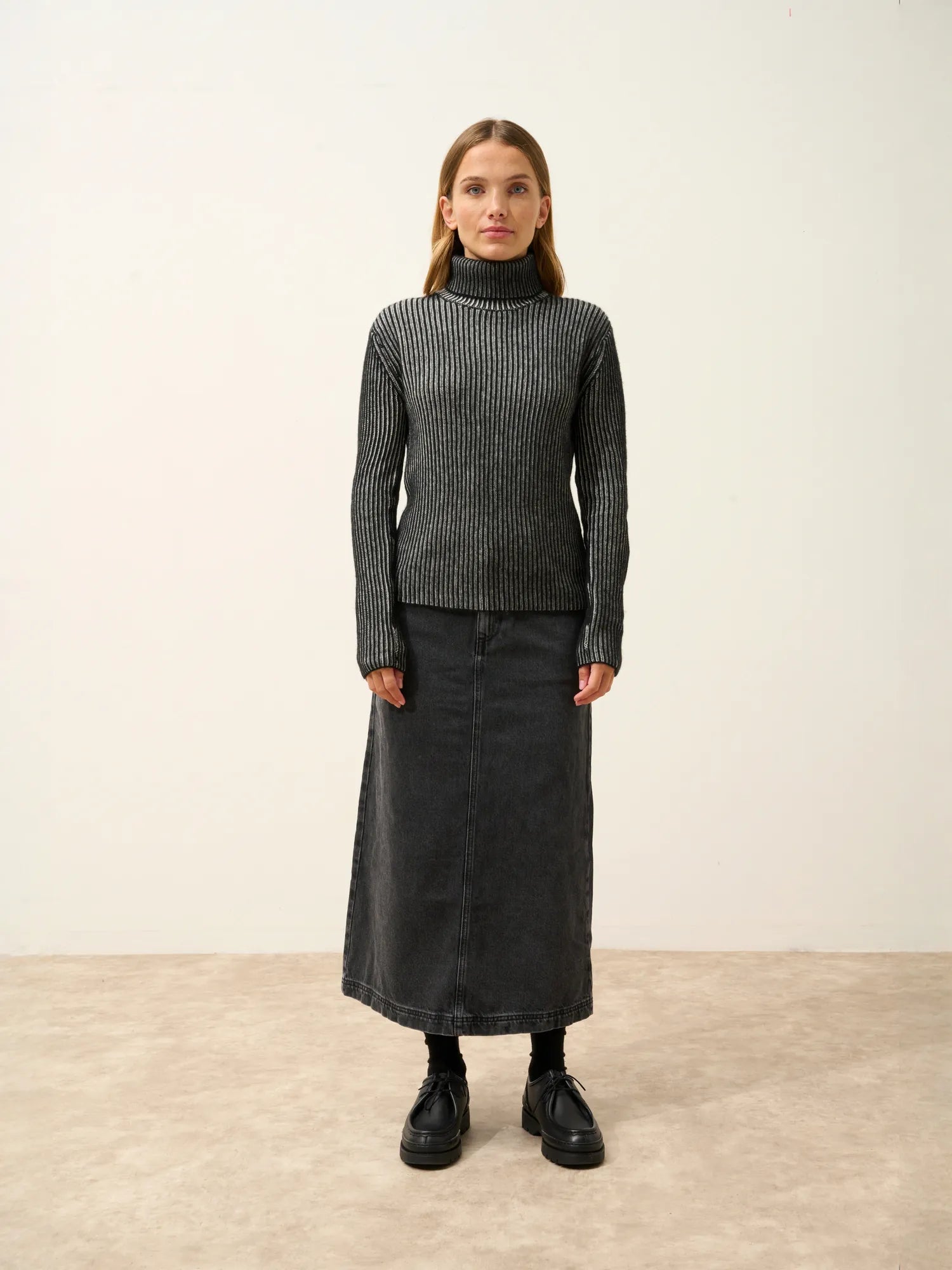 SOMNIA pullover rollkragen 4-fädig elfenbein und schwarz