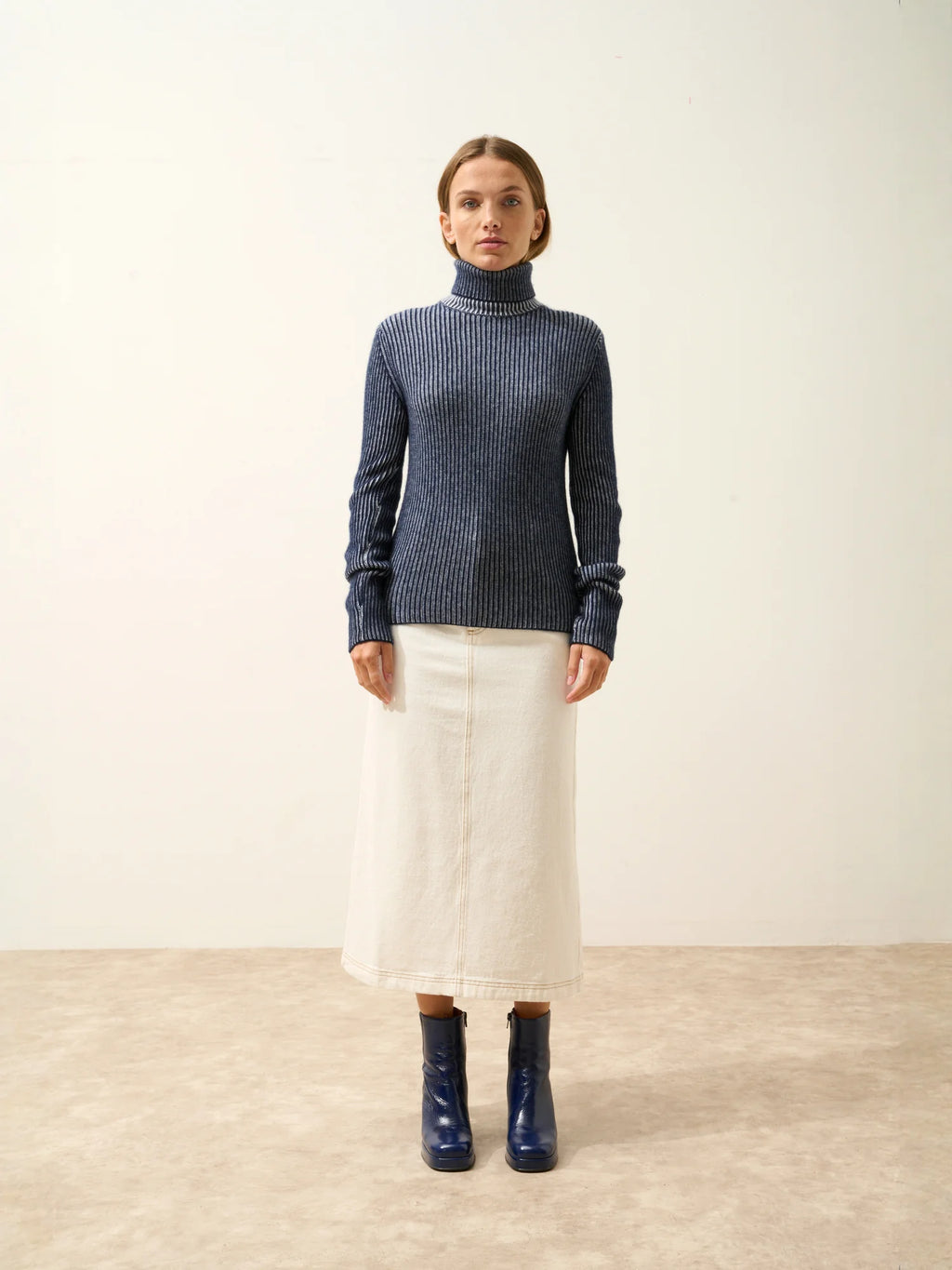 SOMNIA pullover rollkragen 4-fädig schnee und marineblau