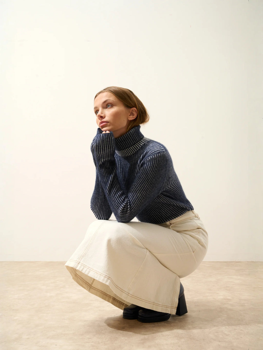 SOMNIA pullover rollkragen 4-fädig schnee und marineblau