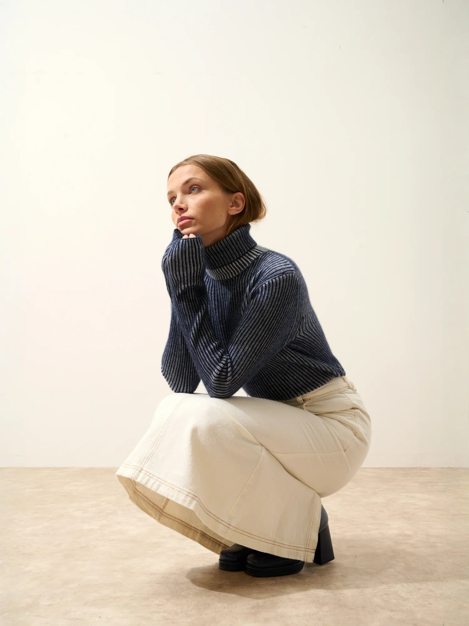 SOMNIA pullover rollkragen 4-fädig schnee und marineblau