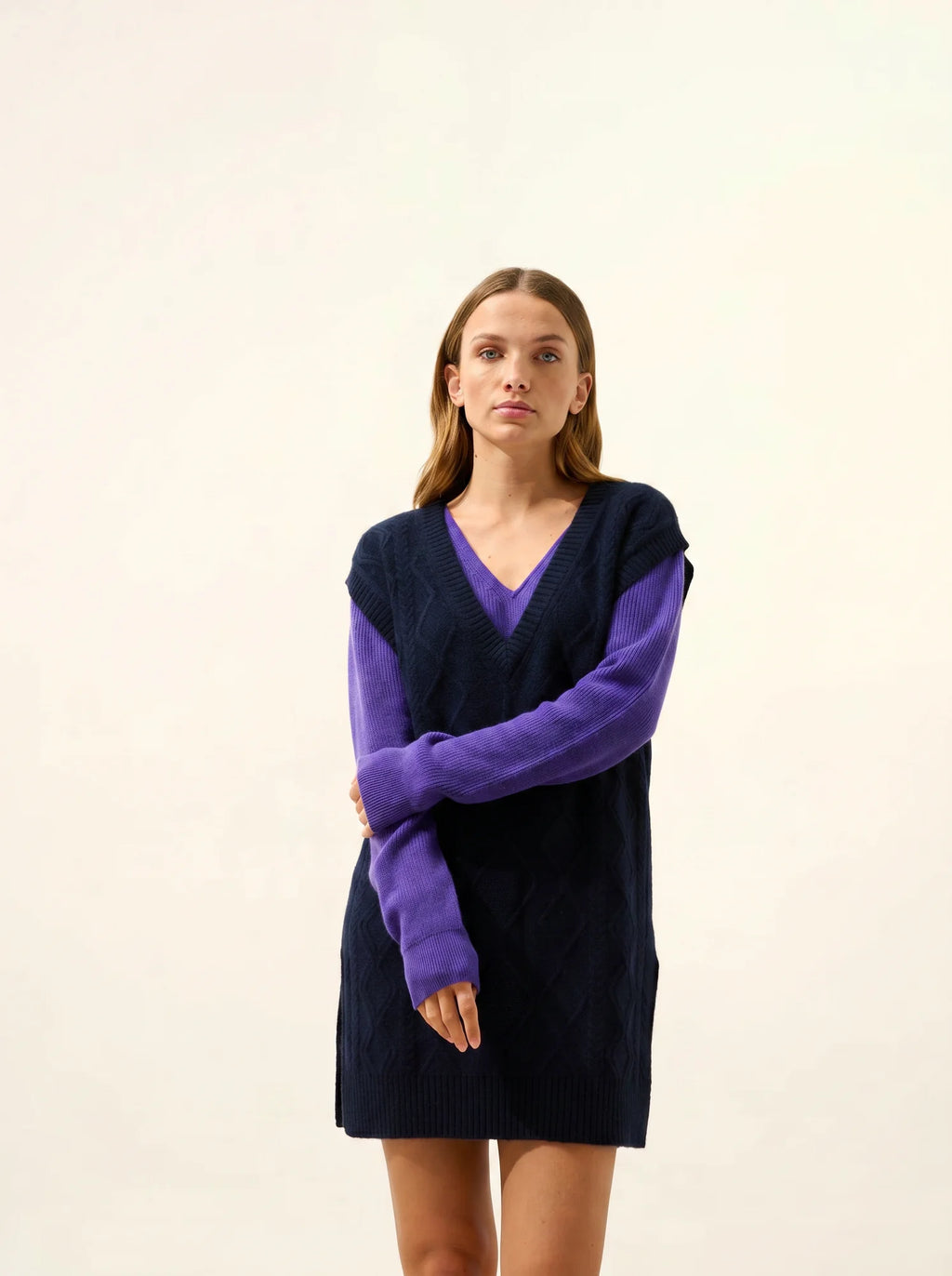 VIVENA pullover v-ausschnitt ärmellos 4-fädig marineblau