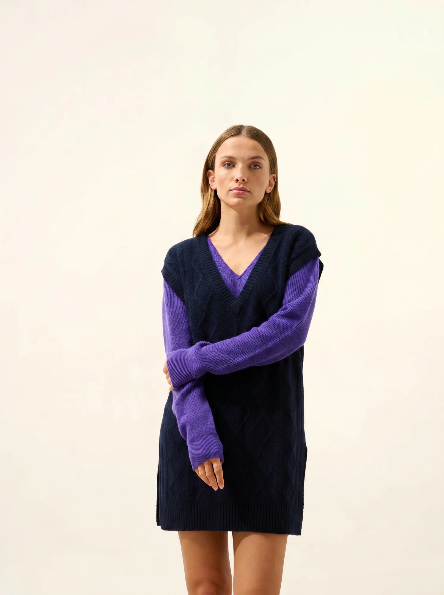 VIVENA pullover v-ausschnitt ärmellos 4-fädig marineblau