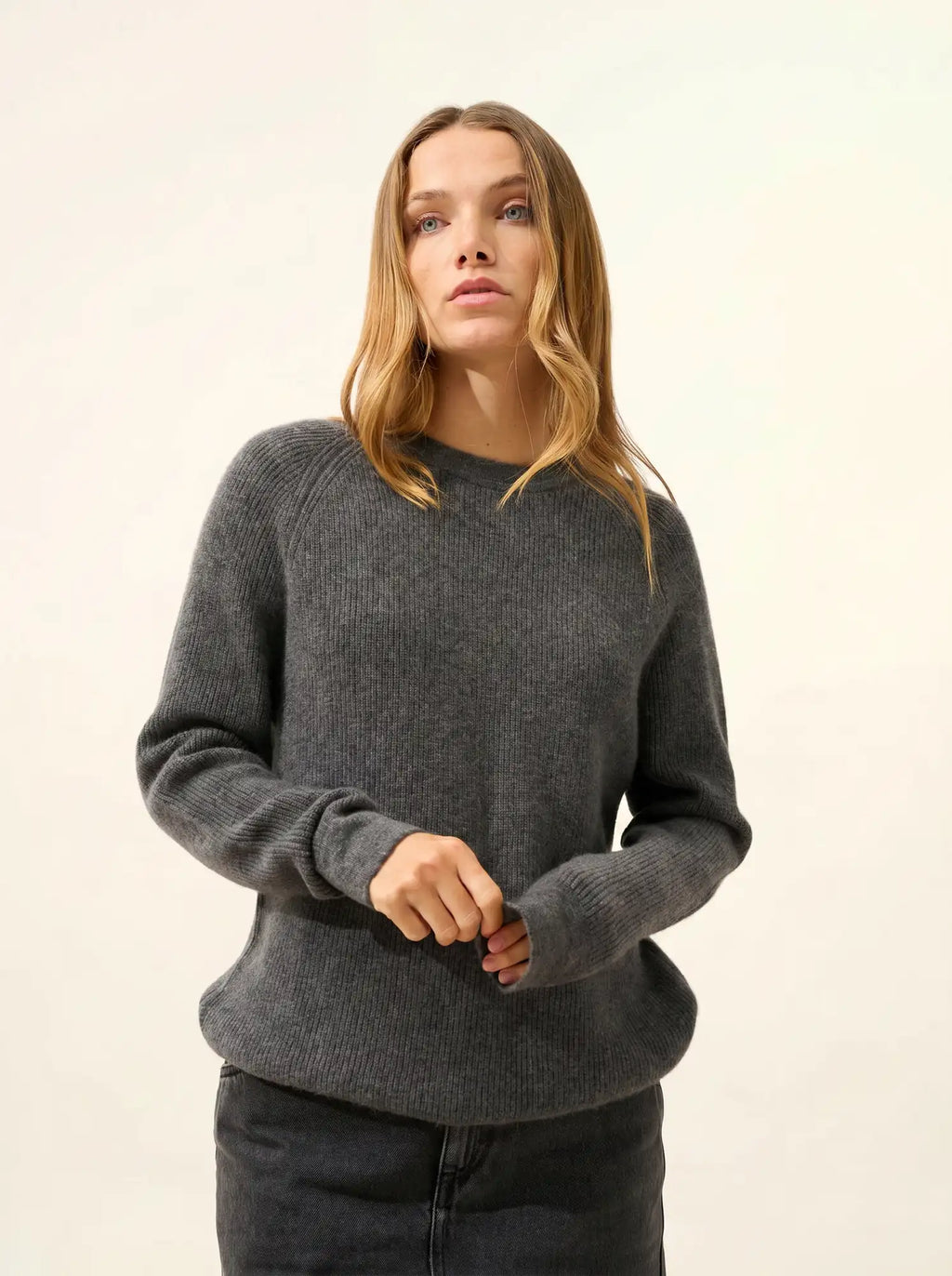 SOLAYA pullover rundhalsausschnitt anthrazit meliert