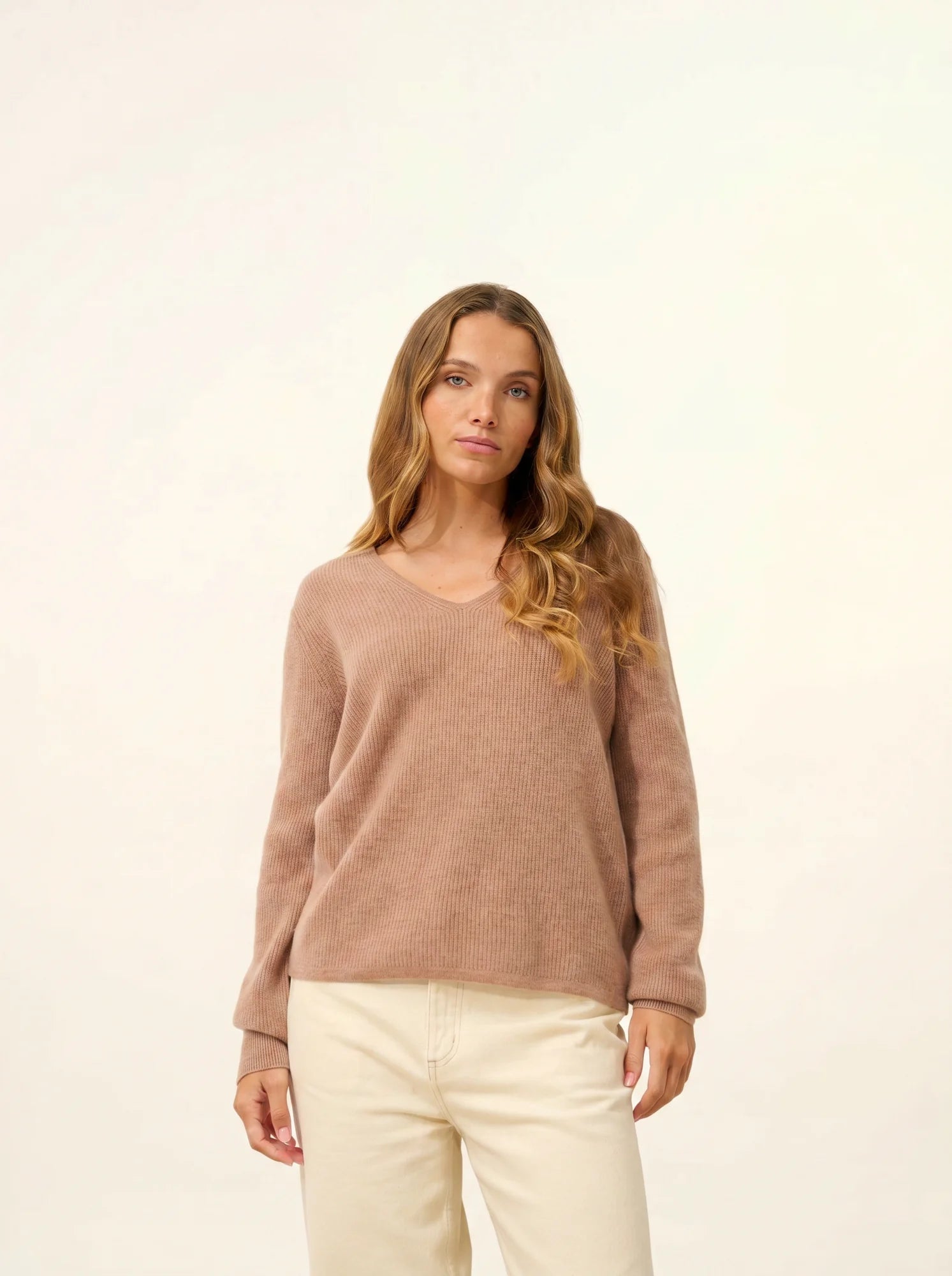 CIELORA pullover v-ausschnitt camel meliert