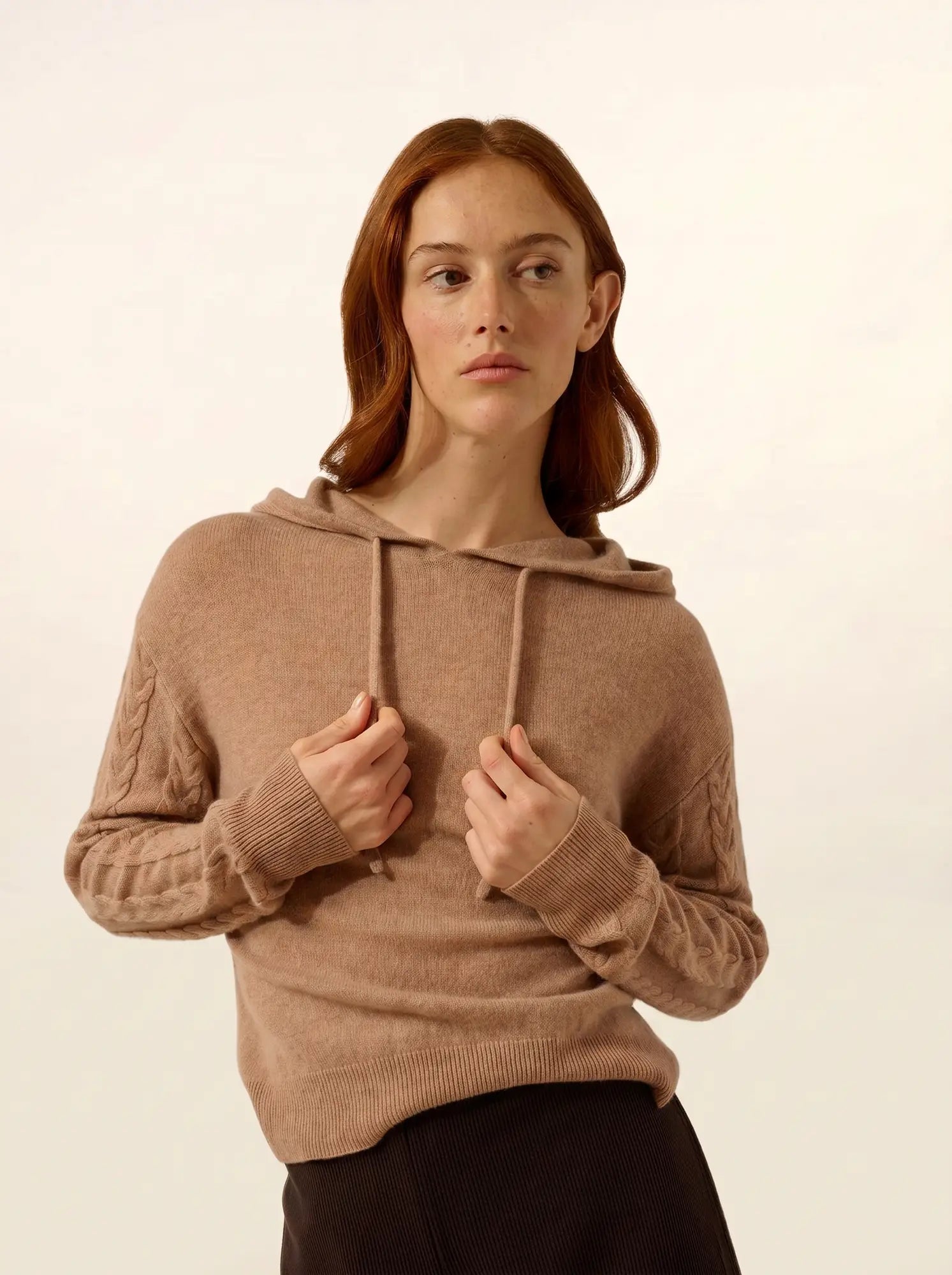 POLARA pullover mit kapuze camel meliert