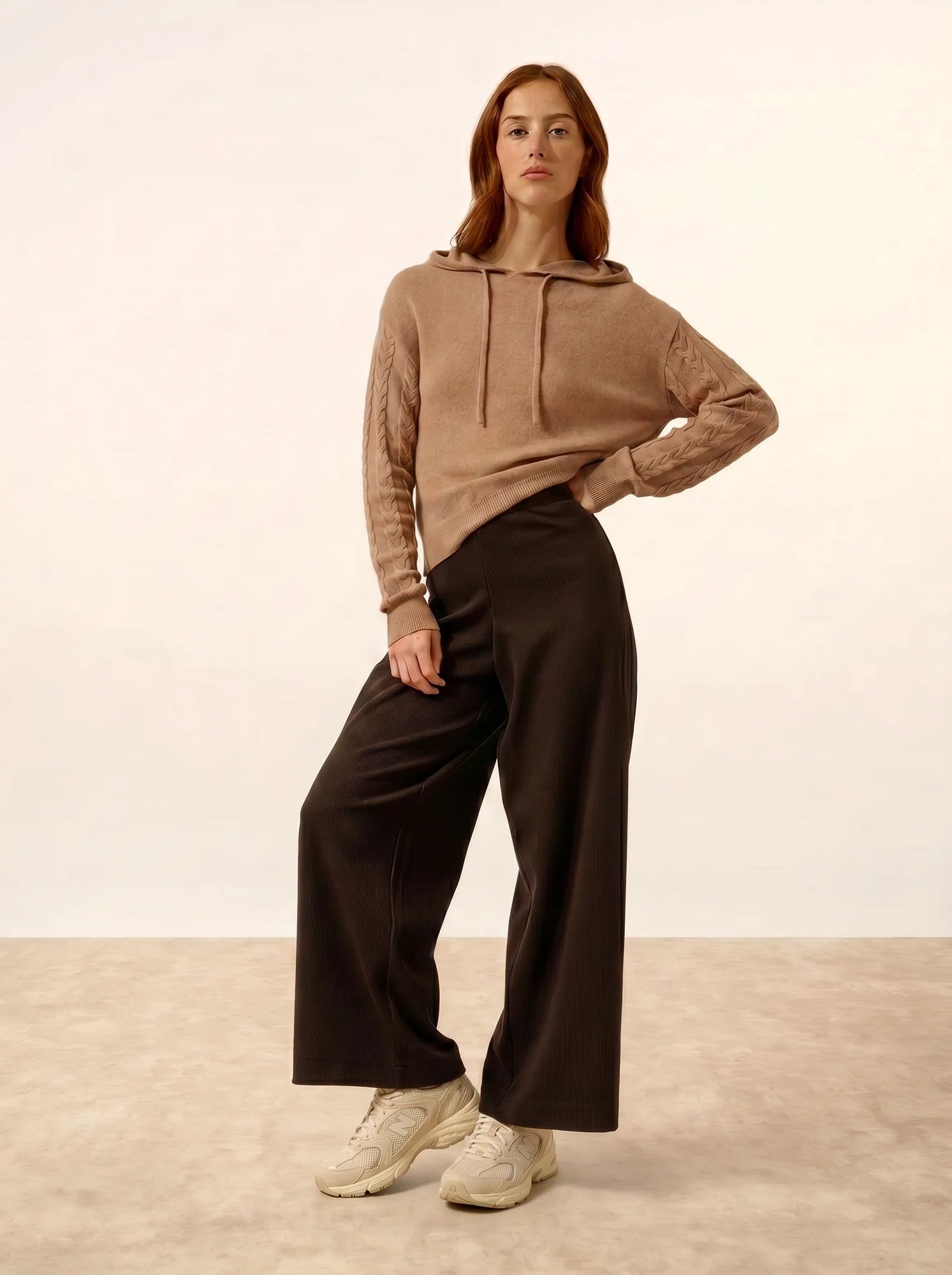 POLARA pullover mit kapuze camel meliert