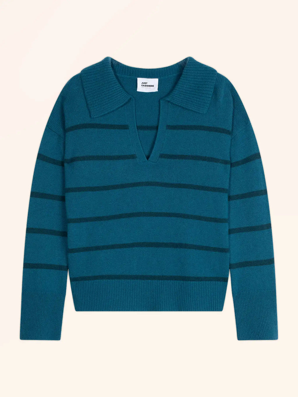 AMARISSE poloshirt v-ausschnitt croisé 4-fädig paon und grün petrol