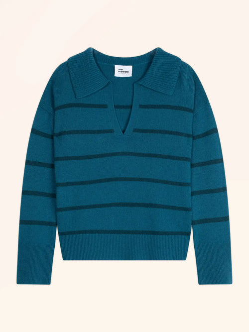 AMARISSE poloshirt v-ausschnitt croisé 4-fädig paon und grün petrol
